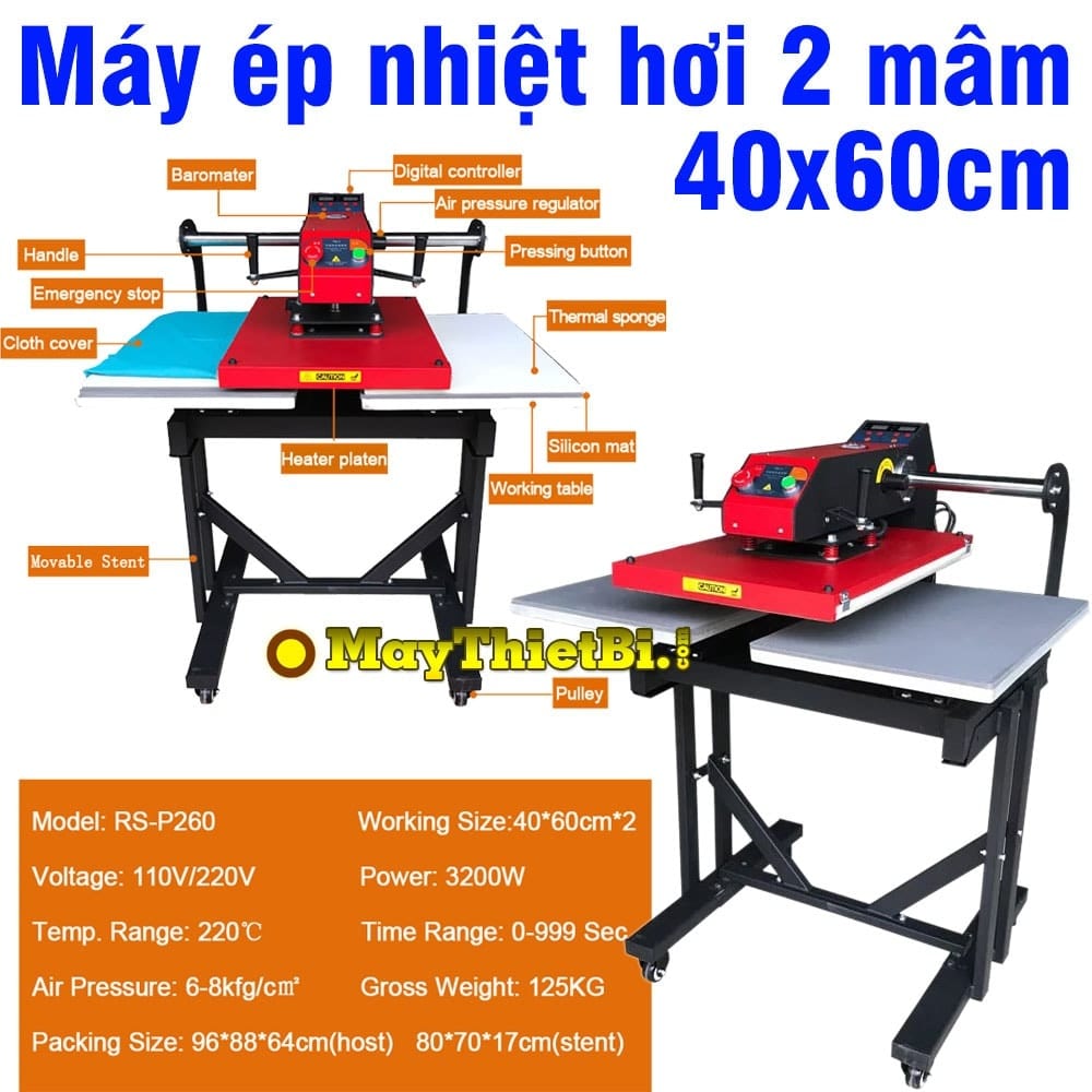 Máy ép nhiệt hơi in áo 2 mâm khổ 40x60cm