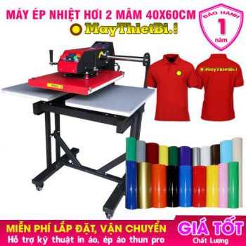 Máy ép nhiệt hơi 2 mâm 40x60cm cao cấp công suất cao BH 12 tháng