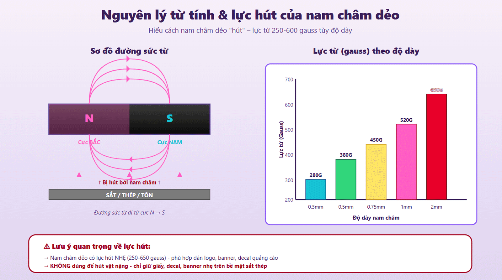 Sơ đồ từ tính và lực hút nam châm dẻo